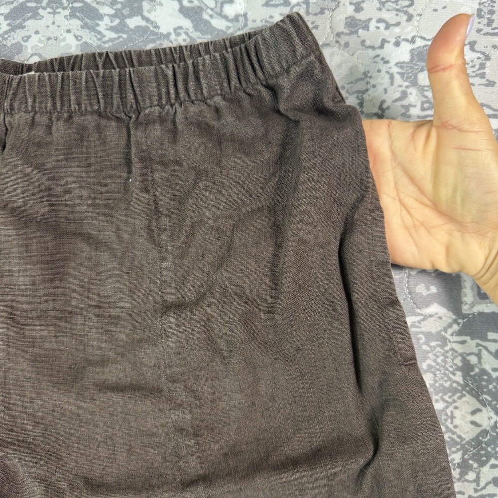 Vintage Chicos Design Linen Brown Wide Leg Crop Pants Elastic Waist Size 12 (2) - Picture 8 of 11